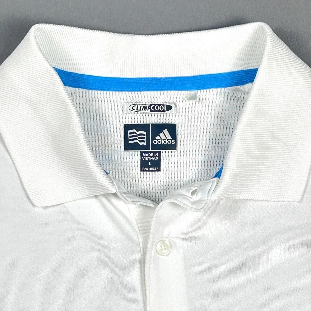 Adidas ClimaCool Golf Polo Shirt Mens Large Performance Tech White Blue‎ Stripe